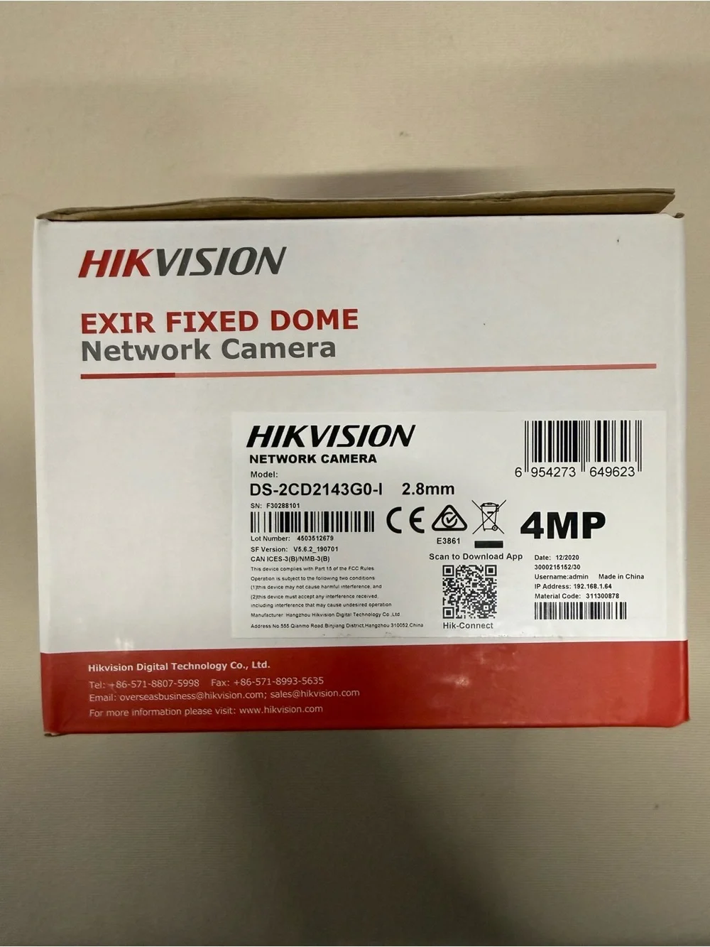 Hikvision EXIR Dome Network 4MP Camera Boxed